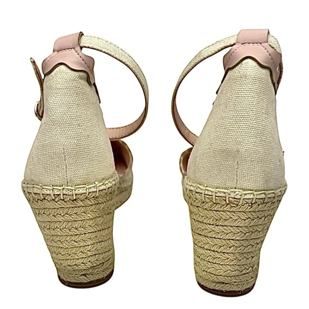 Kate Spade Espadrille Wedge Thea Sandals Shoes Canvas Leather Size 8.5 B EUC